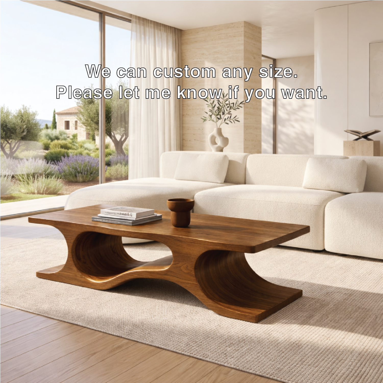 Organic Sculptural Coffee Table with Wave Base, Modern Minimalist Home Living Room Centerpiece