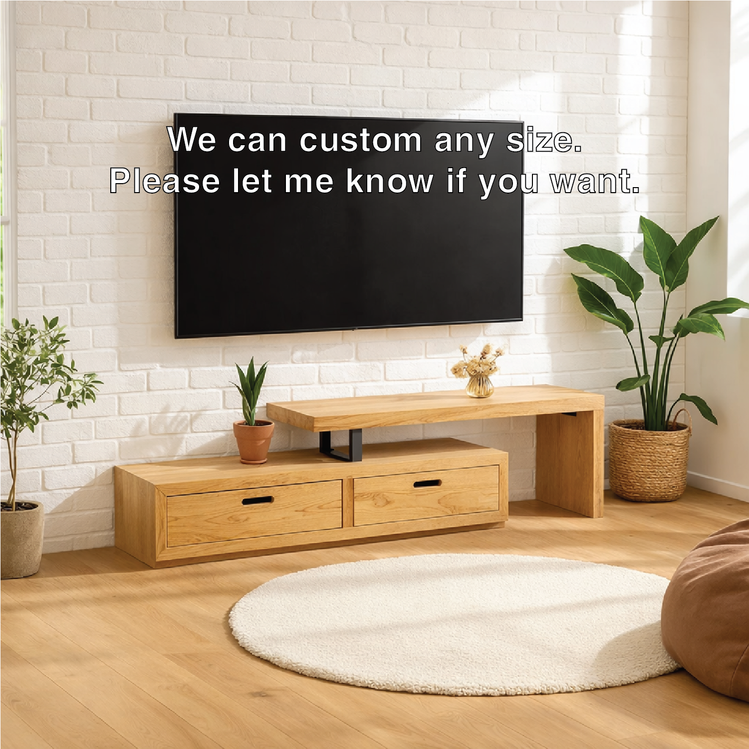 Modern Solid Wood TV Stand Minimalist Media Console Low Entertainment Center Cabinet Kitchnce