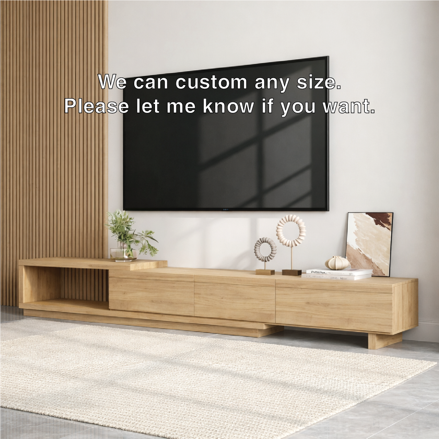 Modern Minimalist Wood TV Stand Long Media Console Low Profile Entertainment Center Kitchnce