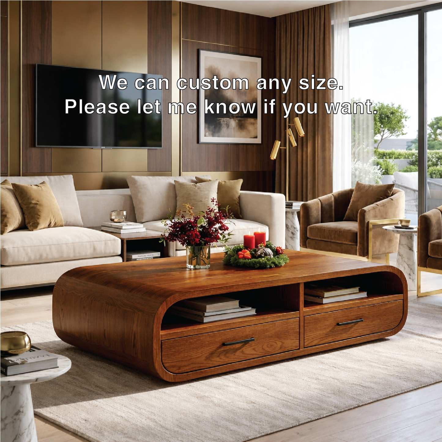 Modern Wooden Coffee Table with Drawers and Storage Space