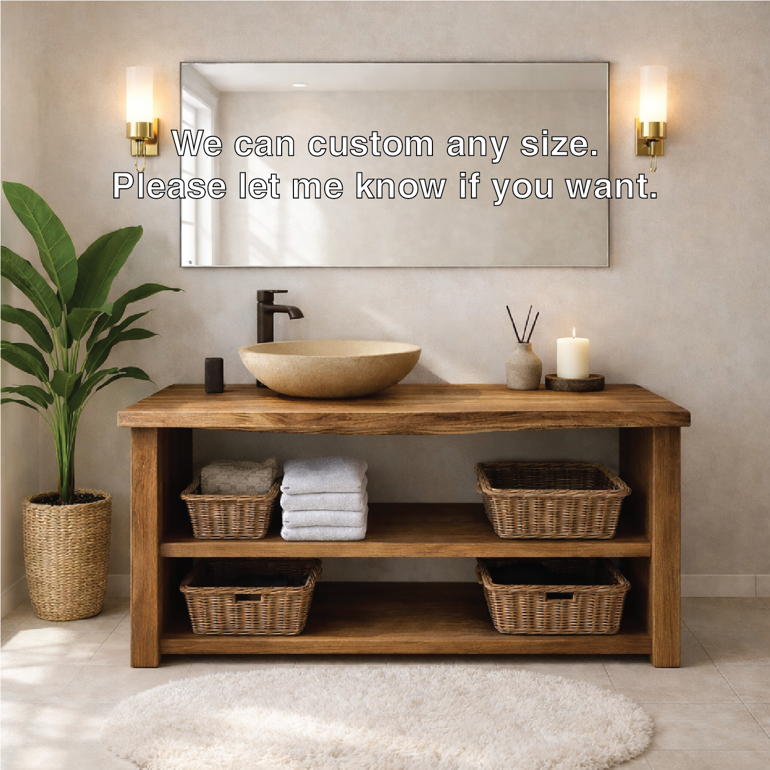 Rustic Wooden Bathroom Vanity with Open Shelves and Modern Faucet Kitchnce