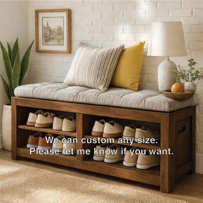 Solid Wood Entryway Bench with Shoe Storage Shelves, Rustic Hallway Organizer