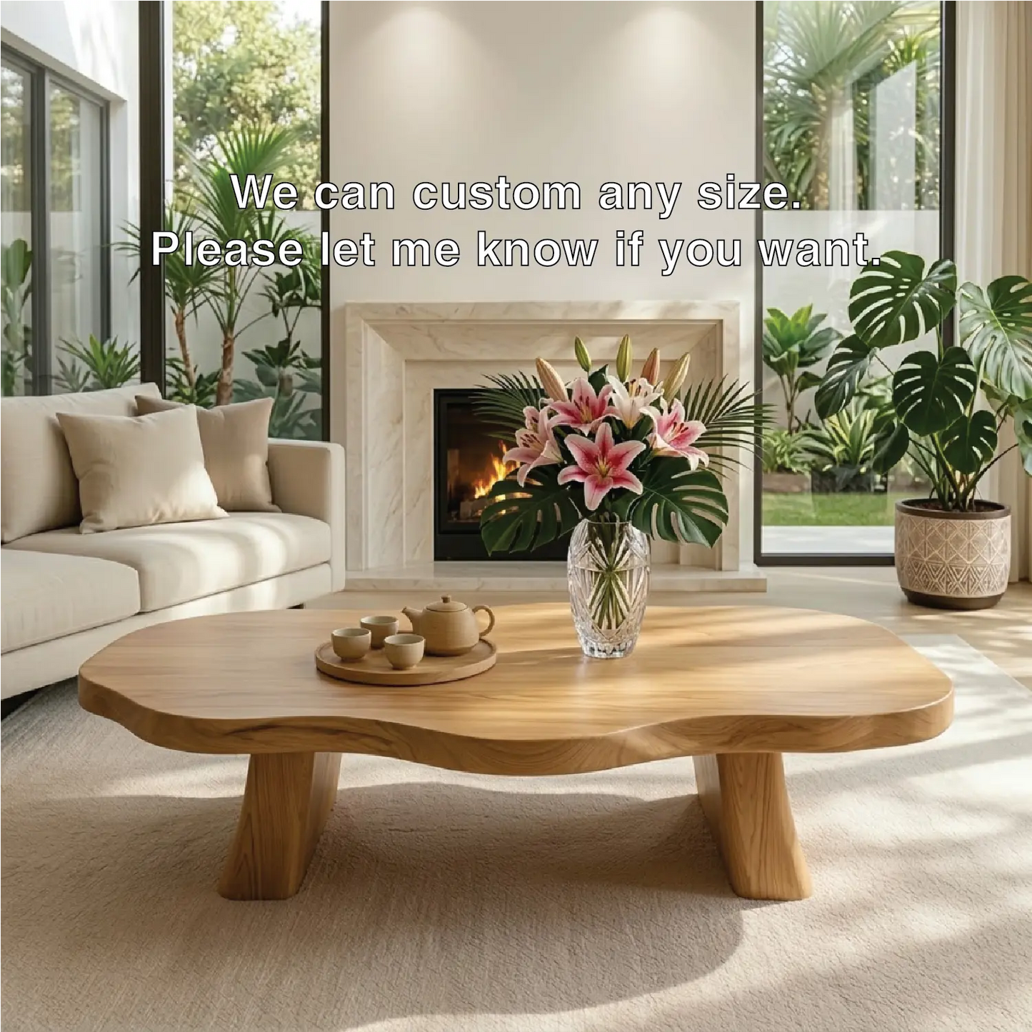 Elegant Live Edge Wooden Coffee Table, Modern and Stylish Living Room Furniture Kitchnce