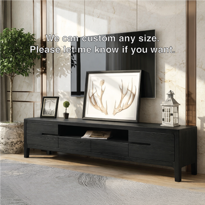Solid Wood TV Stand with Drawers, Modern Low Profile Media Console Cabinet