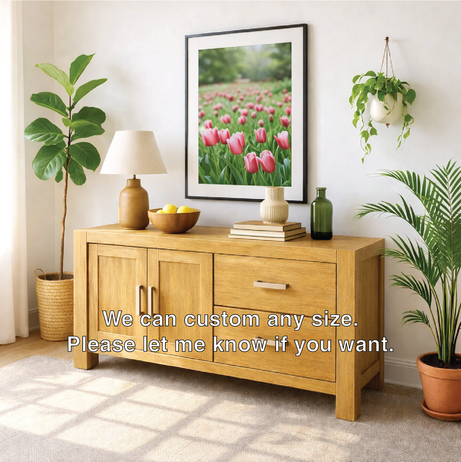 Solid Wood Console Table, Modern Wood Buffet Console with Doors and Drawers Storage Kitchnce