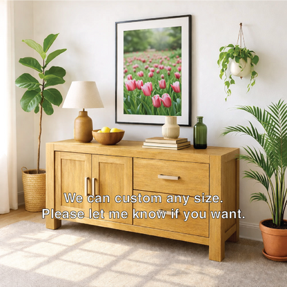 Solid Wood Console Table, Modern Wood Buffet Console with Doors and Drawers Storage Kitchnce
