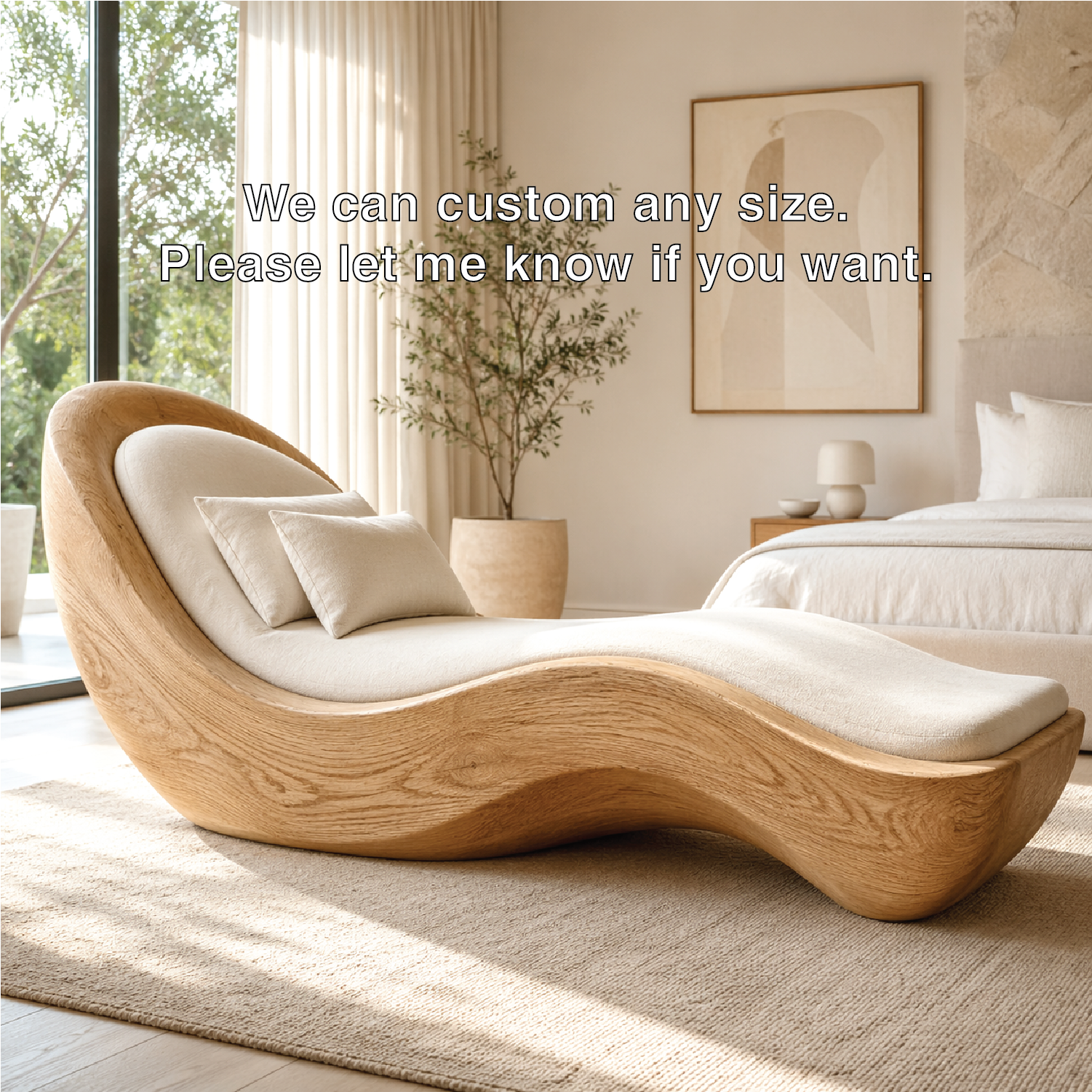 Luxury Curved Chaise Lounge Sculptural Daybed with Cushion for Bedroom Decor
