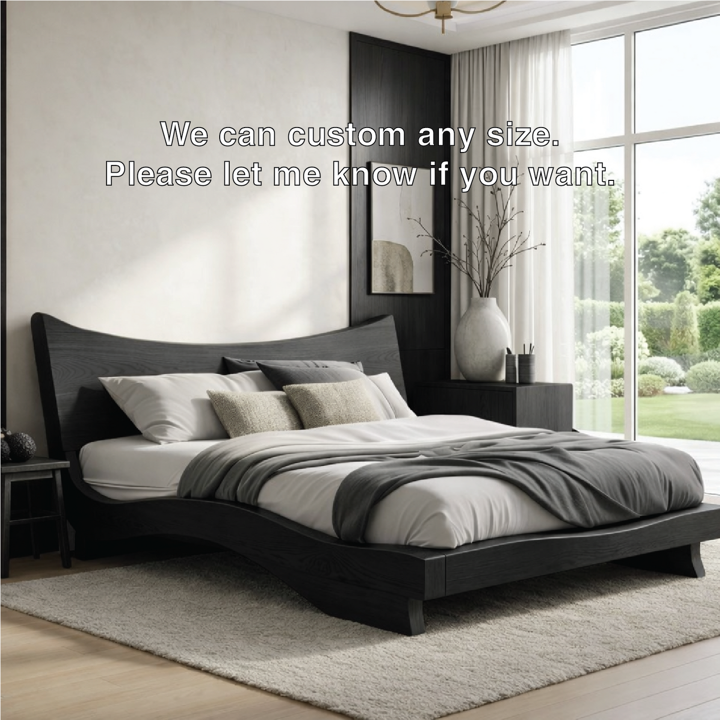 Modern Wooden Bed Frame with Curved Headboard Low Profile Platform Bedroom Design