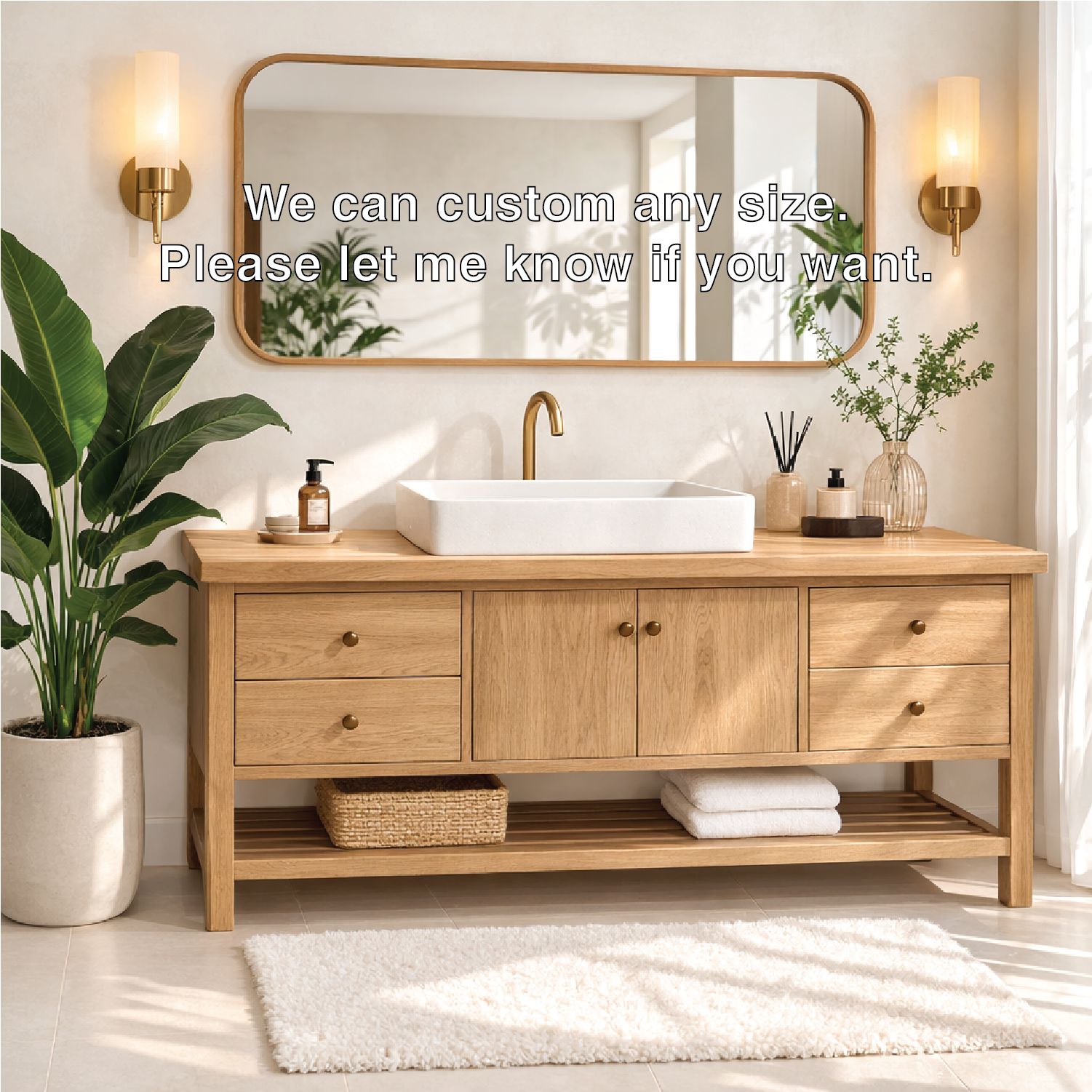 Rustic Bathroom Vanity with Open Shelves and Elegant Brass Faucet Kitchnce