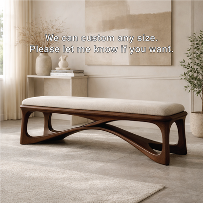 Modern Upholstered Wooden Entryway Bench, Sculptural Hallway Seating for Luxury Homes