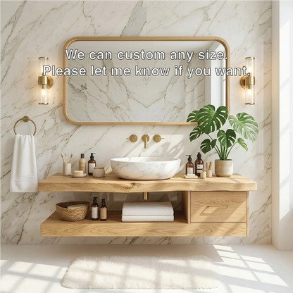 Floating Vanity with Natural Wood and Marble Sink, Modern Bathroom Design Kitchnce