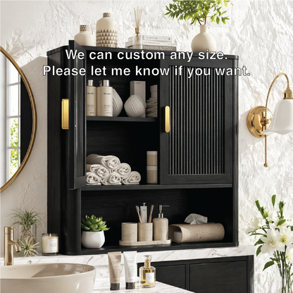 Floating Bathroom Cabinet, Modern Fluted Wall Mounted Vanity Storage Organizer Unit