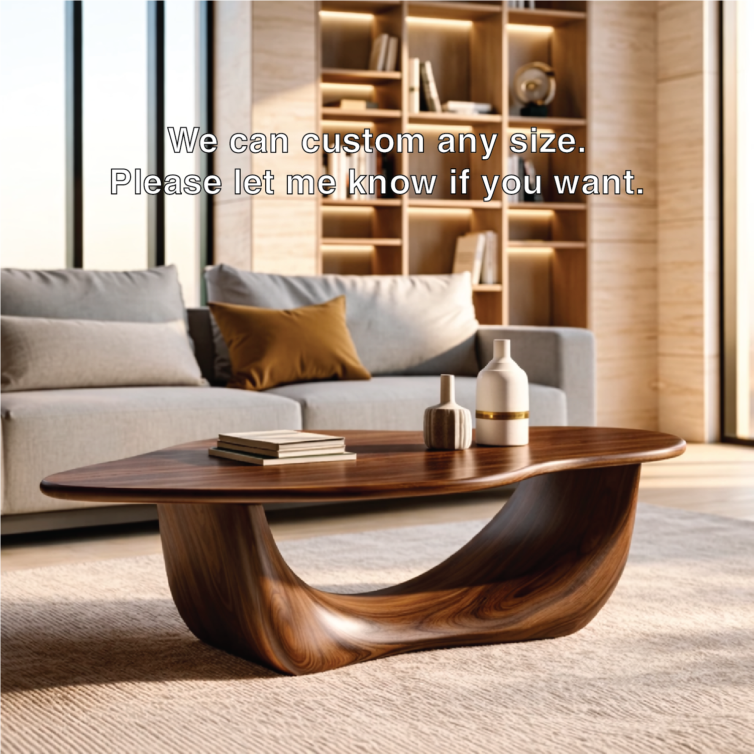 Organic Sculptural Coffee Table with Curved Base, Modern Living Room Centerpiece