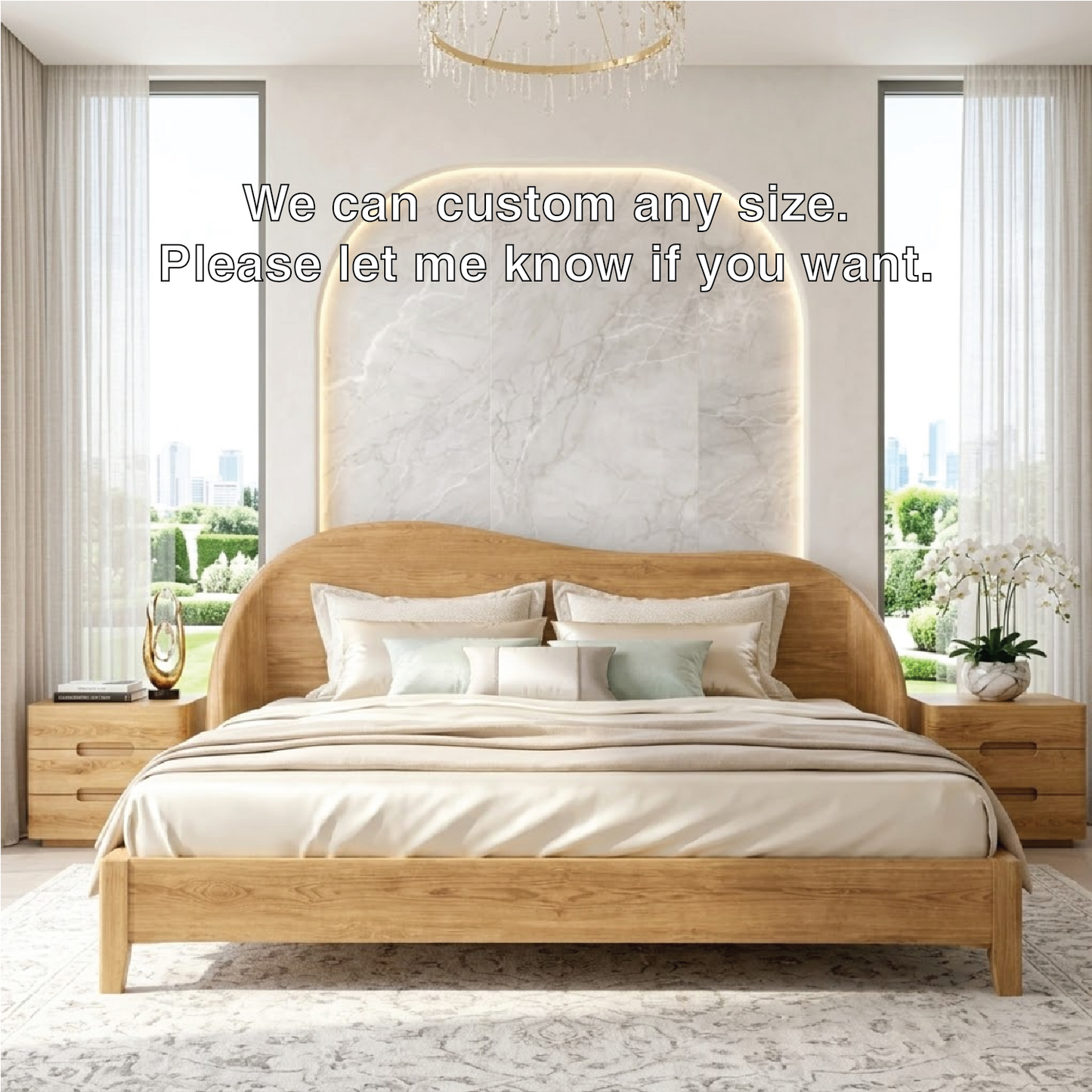 Modern Wooden Bed Frame with Curved Headboard and Minimalist Bedroom Style