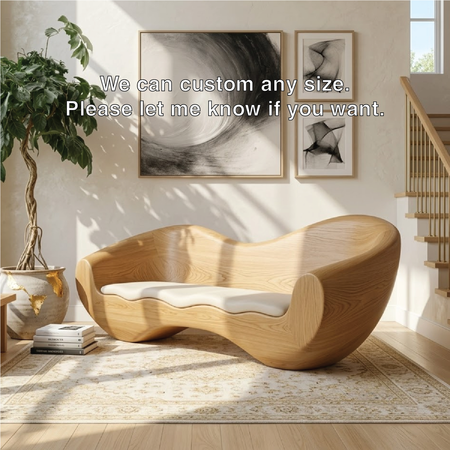 Modern Sculptural Curved Lounge Bench, Organic Minimalist Statement Furniture Piece