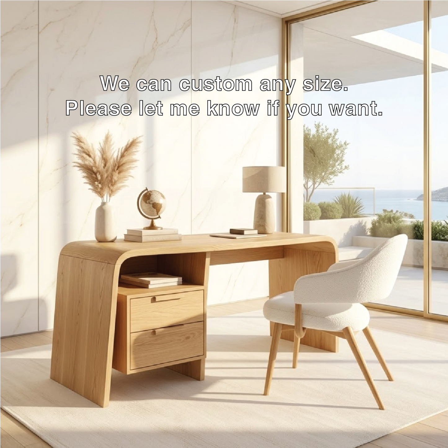 Modern Curved Writing Desk with Drawers Home Office Work Table Minimal Design