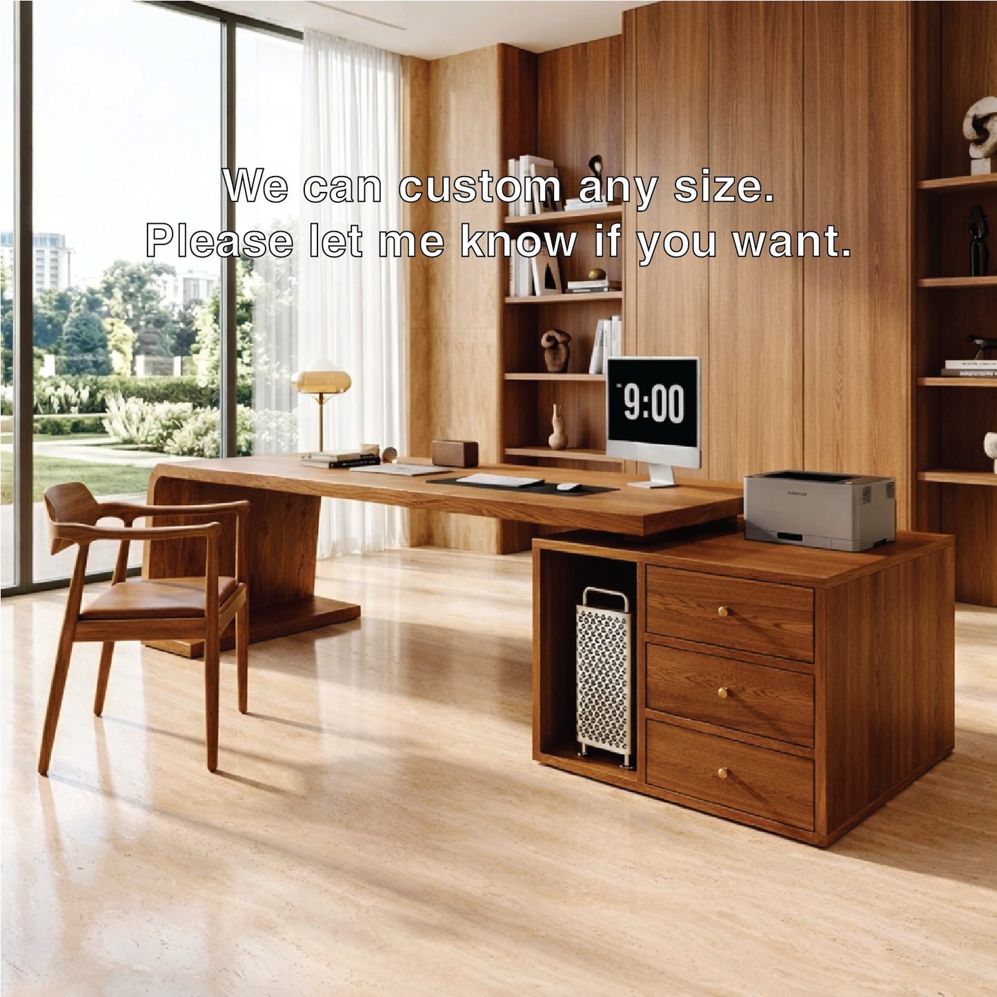 Modern Executive Desk with Drawers, Floating Workstation Storage Writing Table