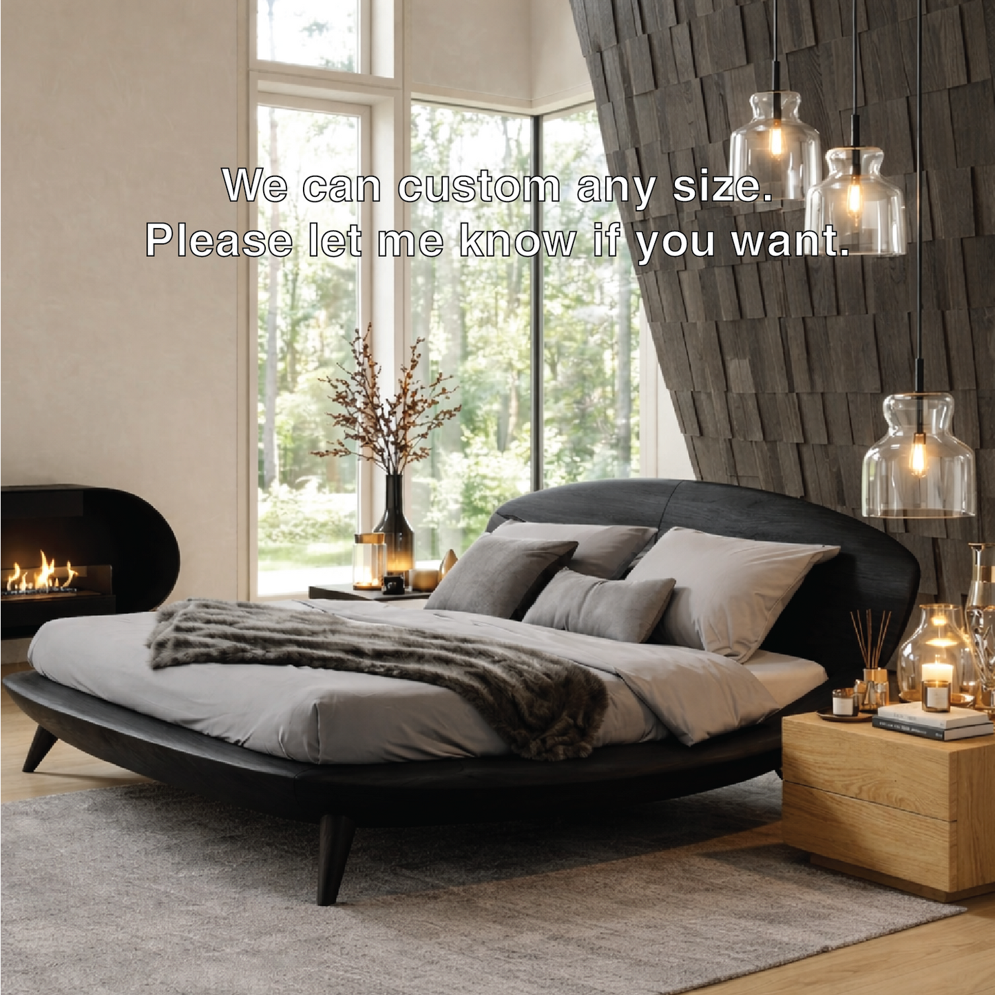 Modern Curved Platform Bed Frame, Minimalist Luxury Bedroom Furniture Decor Set