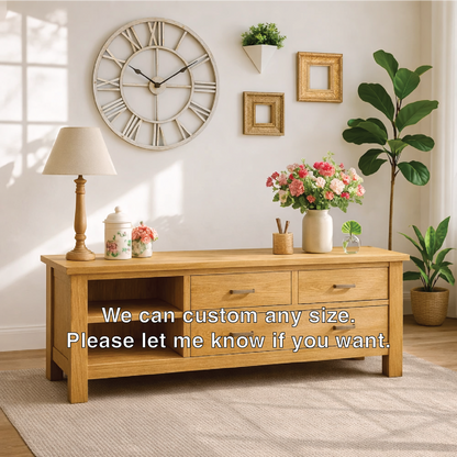 Solid Wood Console Table with Drawers, Farmhouse Wood Media Cabinet with Storage Kitchnce