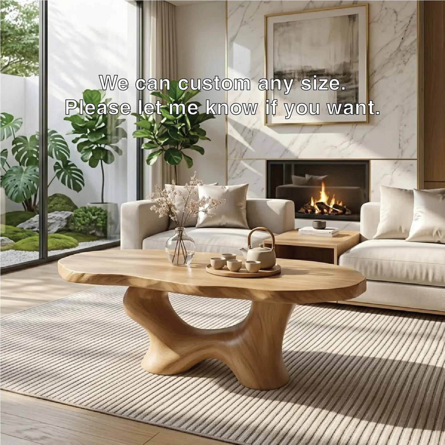 Modern Handcrafted Coffee Table, Sculptural Wooden Design with Elegant Curves Kitchnce
