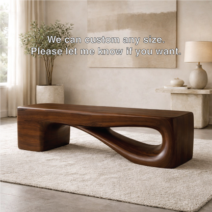 Modern Sculptural Wooden Entryway Bench, Curved Hallway Seating for Luxury Homes