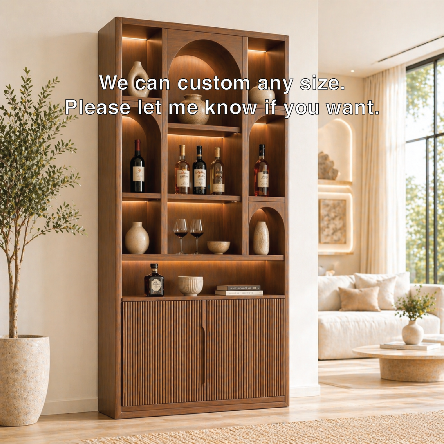 Tall Wine Cabinet Bar Display Storage Shelves Freestanding Home Entertaining Cabinet