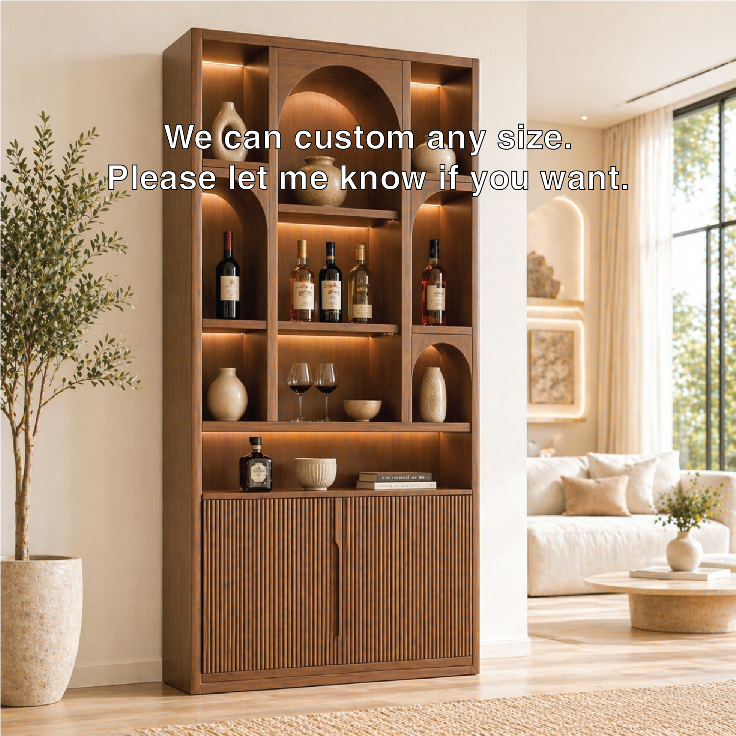 Tall Wine Cabinet Bar Display Storage Shelves Freestanding Home Entertaining Cabinet