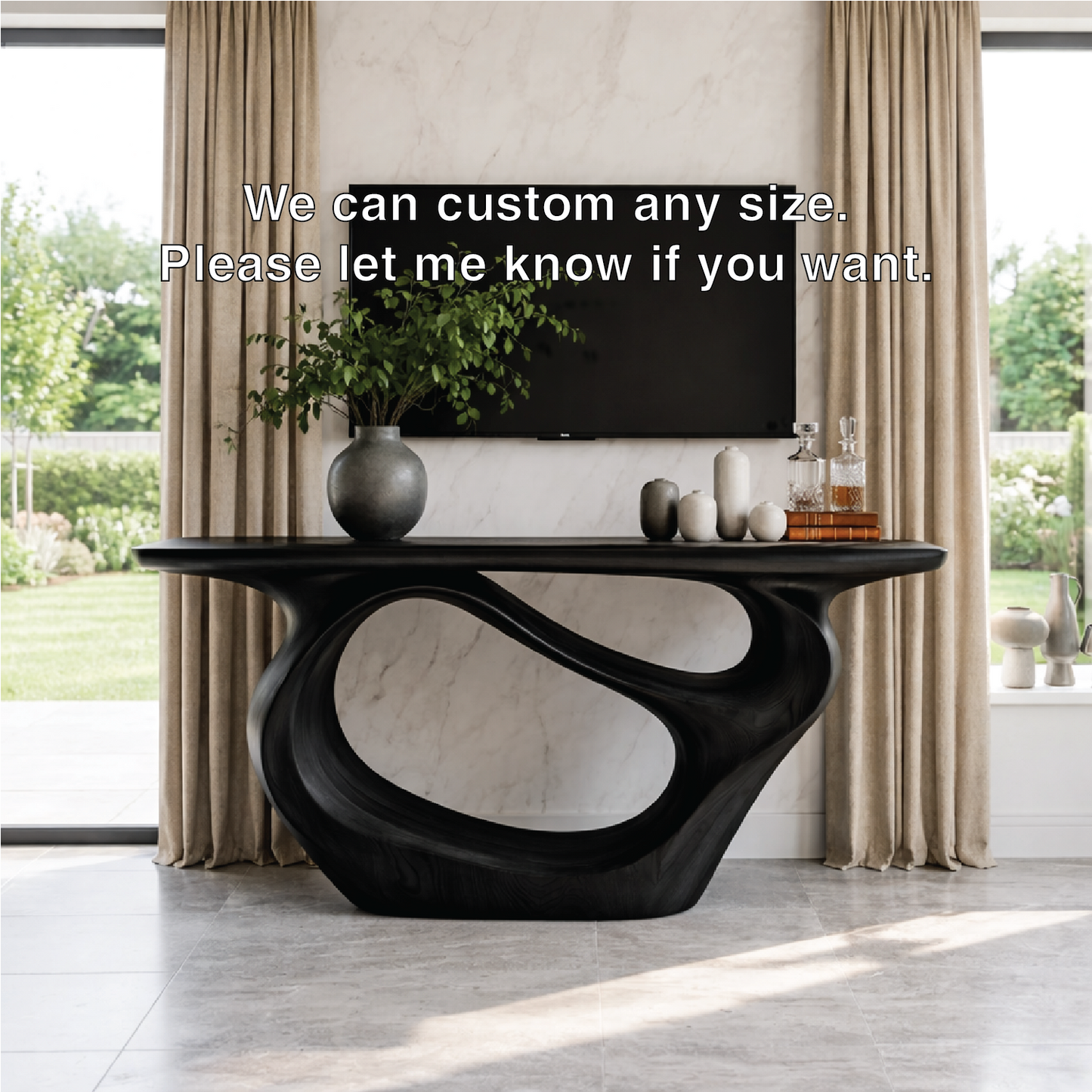 Solid Wood Console Table with Organic Curved Base, Modern Artistic Design