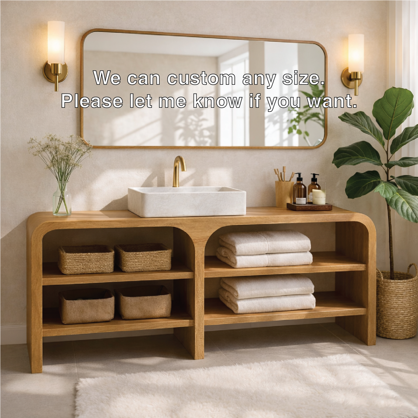 Modern Wooden Bathroom Vanity with Open Shelving Kitchnce