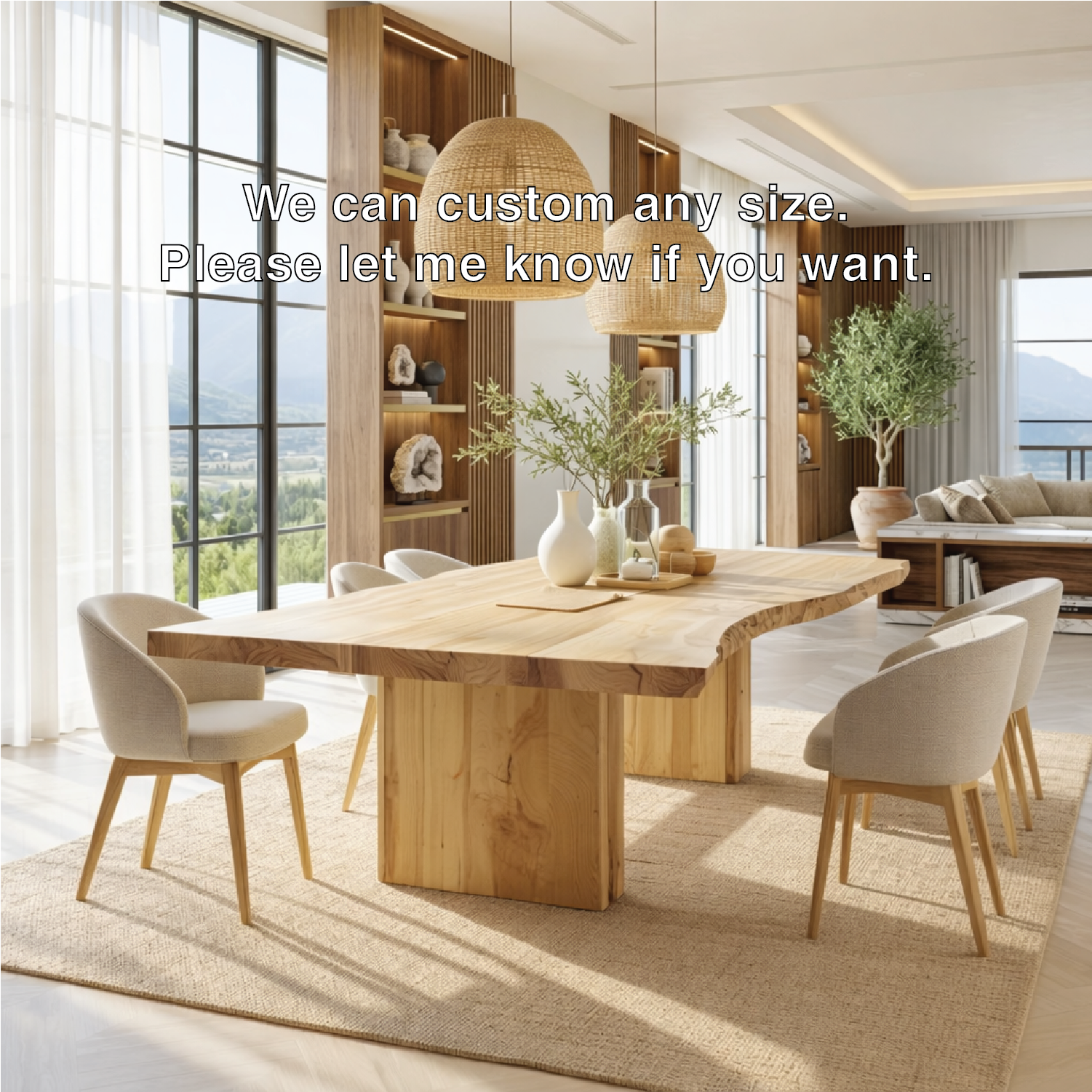 Modern Live Edge Dining Table Large Dining Room Table Minimalist Kitchen Table Furniture