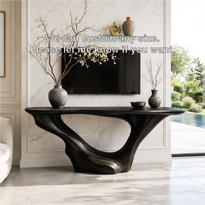 Solid Wood Console Table with Sculpted Curved Base, Modern Minimalist Design