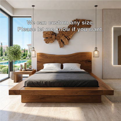 Organic Modern Live Edge Bed Frame, Minimalist Platform Luxury Furniture Design