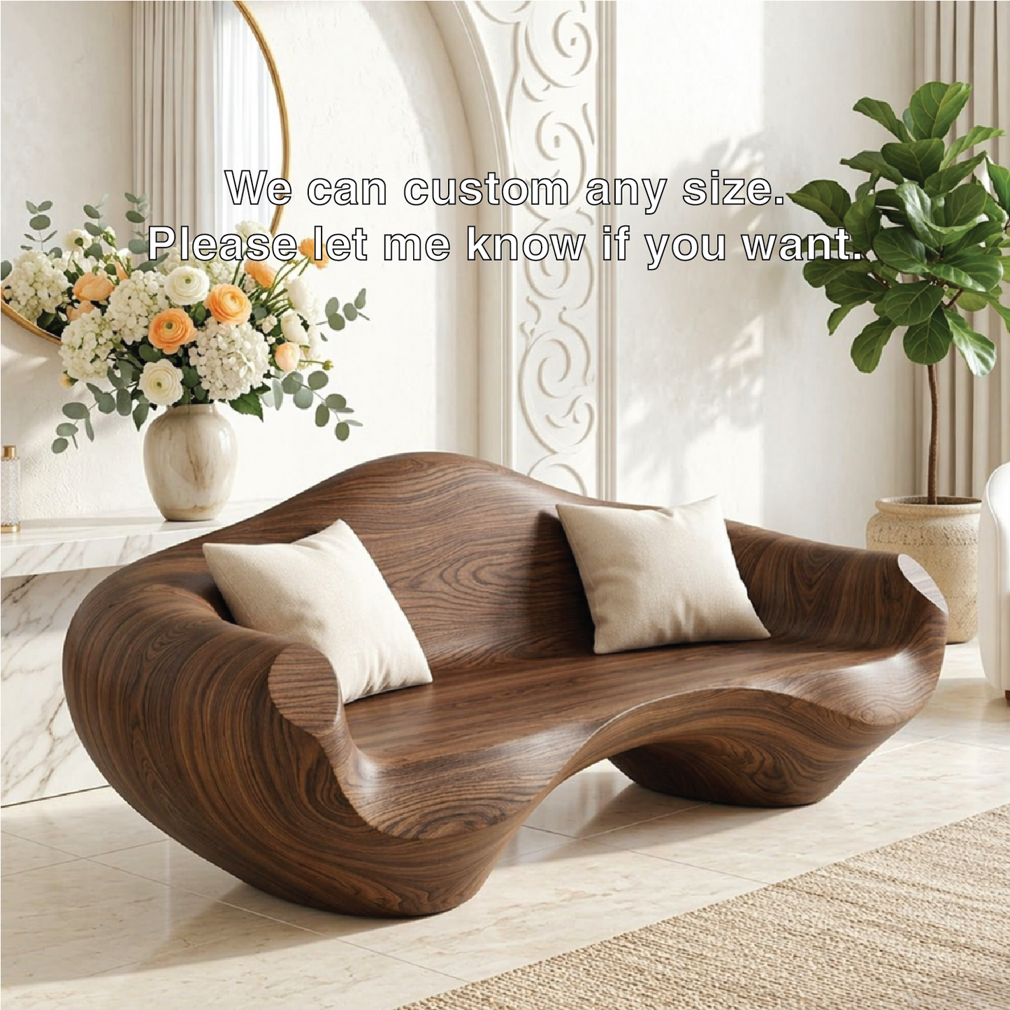 Modern Sculptural Curved Sofa, Organic Minimalist Statement Accent Furniture Piece