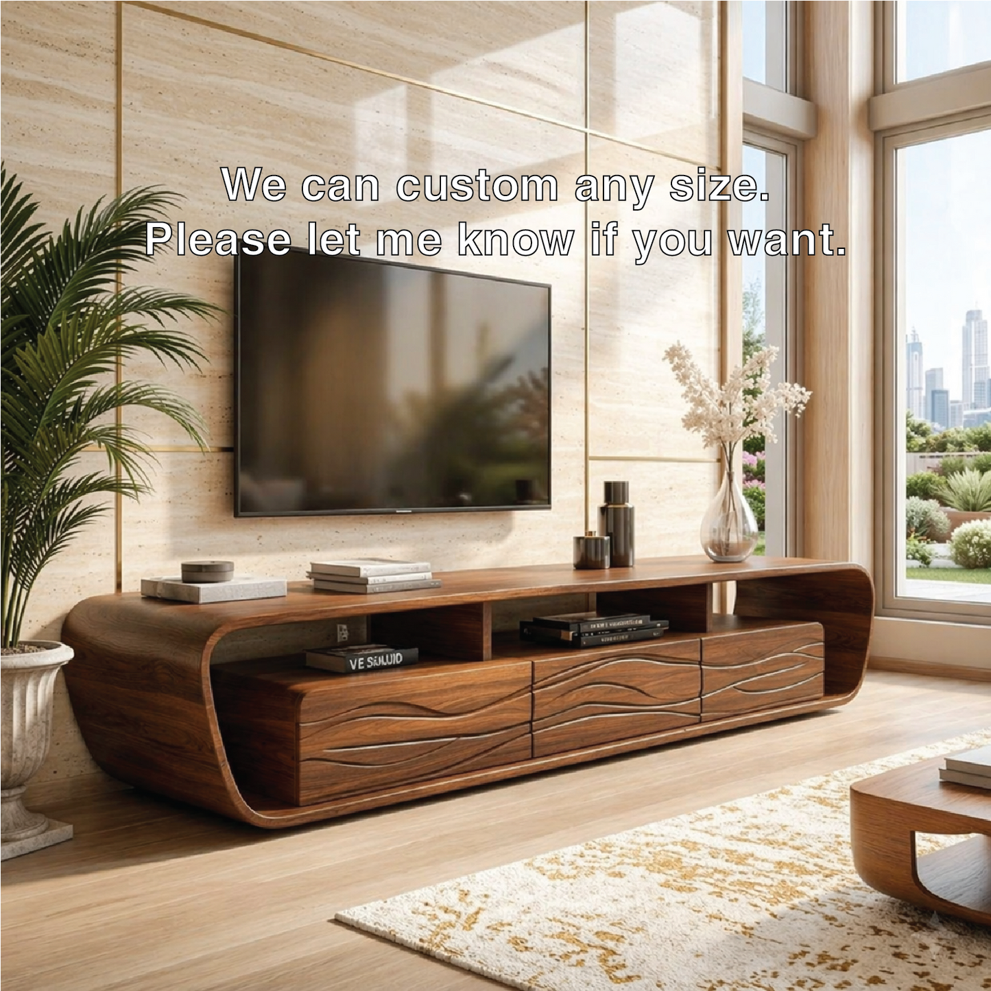 Modern Wave Front TV Console, Sculptural Entertainment Stand for Luxury Interiors