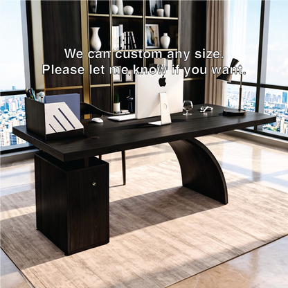 Modern Executive Desk with Curved Base, Large Minimalist Home Office Writing Table