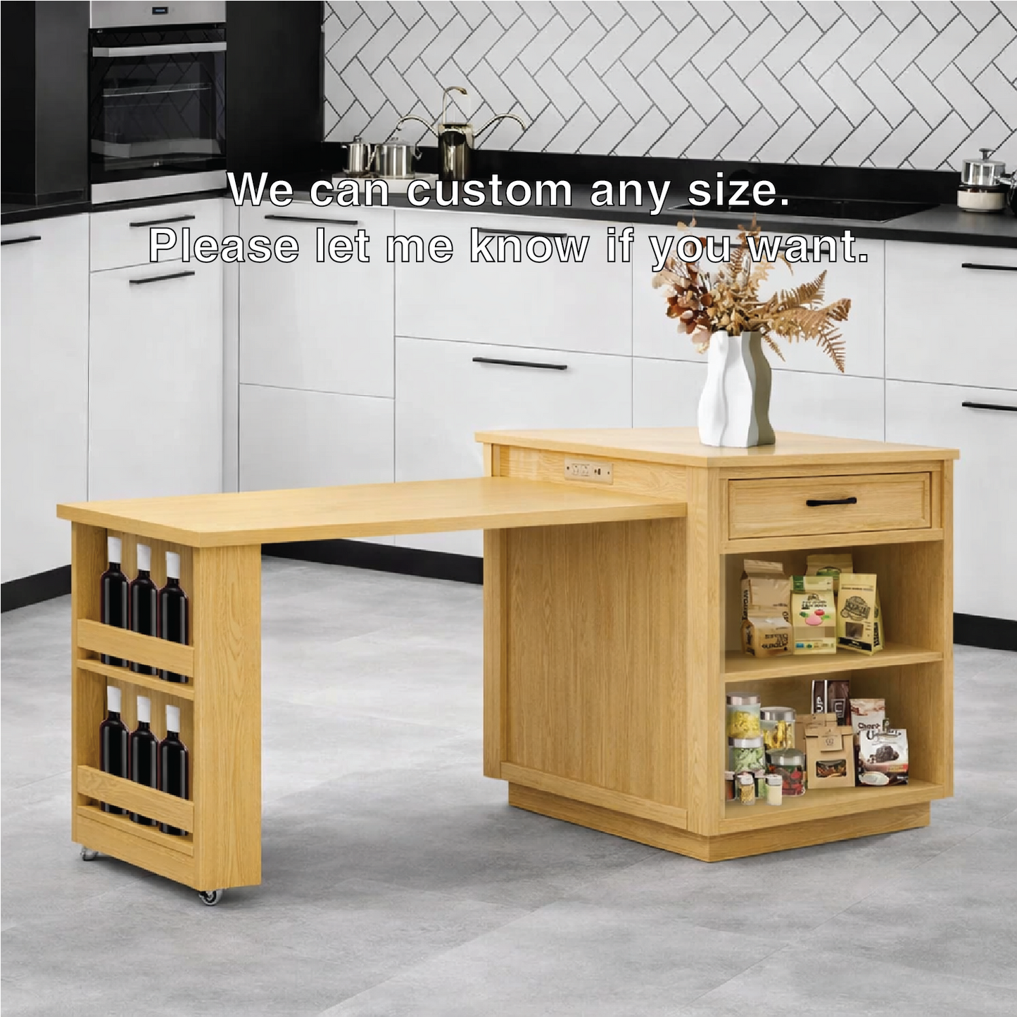 Rolling Kitchen Island with Extendable Table, Storage Cabinet, Modern Prep Station for Dining Space