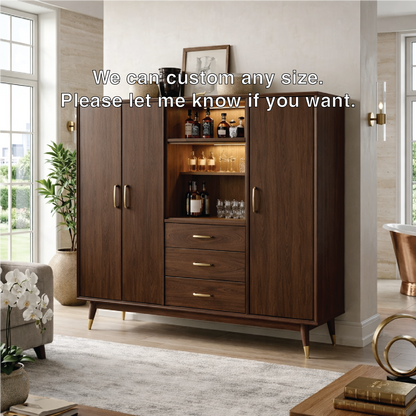 Contemporary Wooden Bar Cabinet, Entertaining Storage Sideboard with Glassware Display