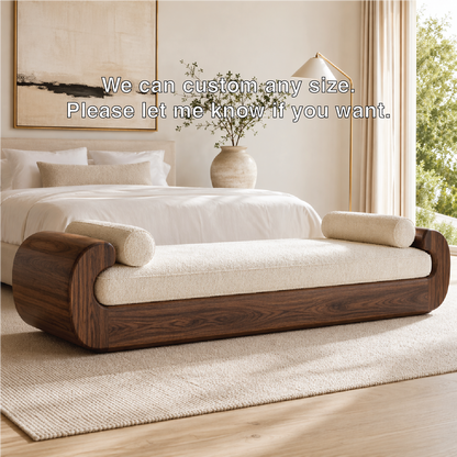 Modern Upholstered Daybed Bench Curved Bedroom Lounge with Bolster Pillows