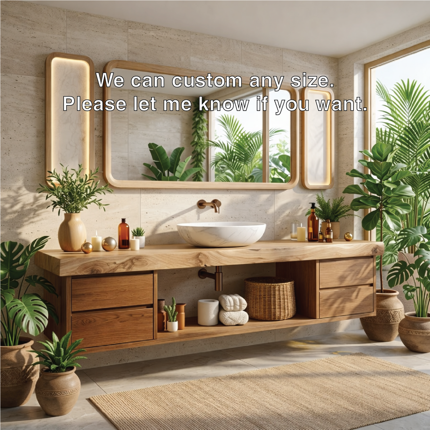 Modern Floating Walnut Vanity with Natural Wood Finish and Open Shelving, Stylish Bathroom Storage Kitchnce
