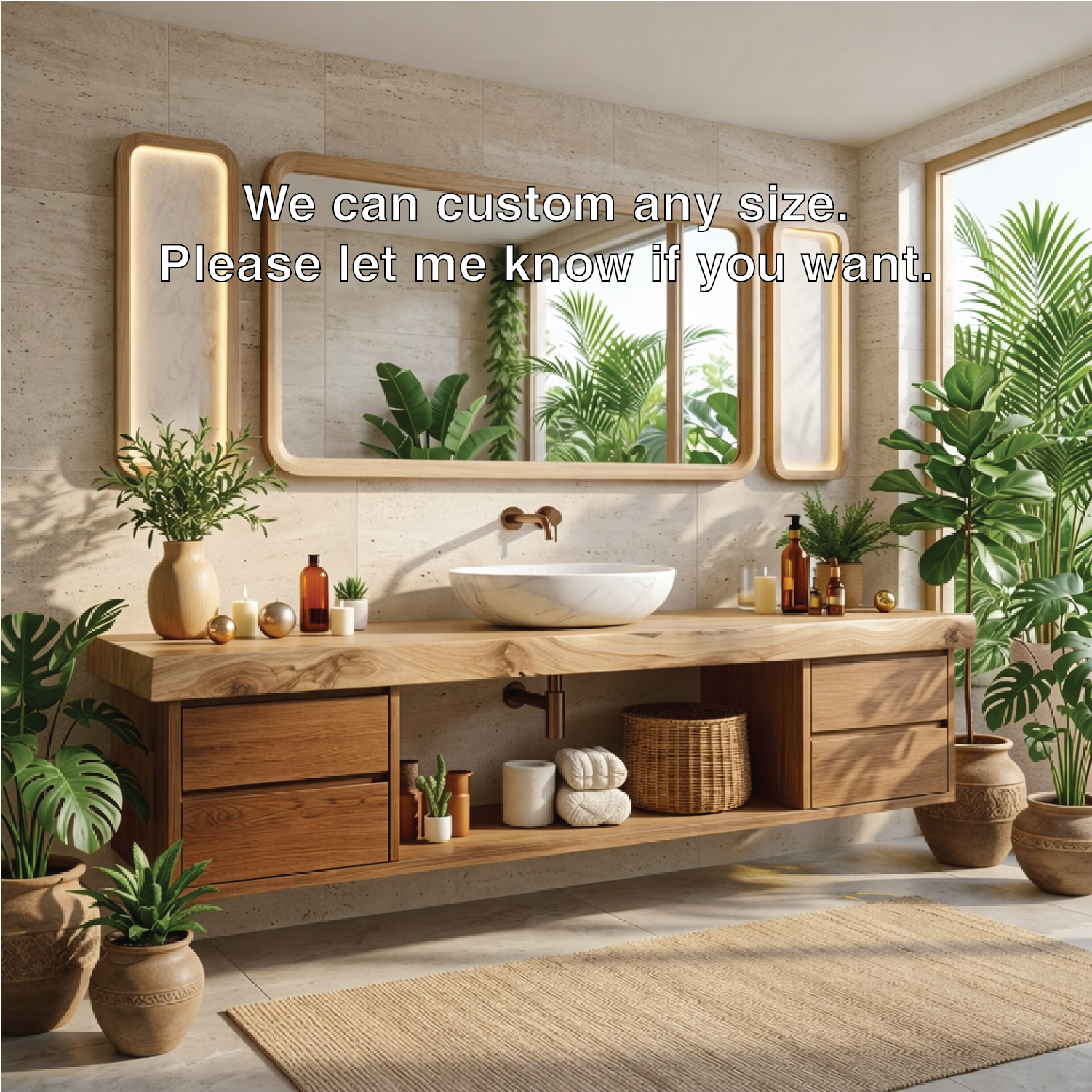 Modern Floating Walnut Vanity with Natural Wood Finish and Open Shelving, Stylish Bathroom Storage Kitchnce