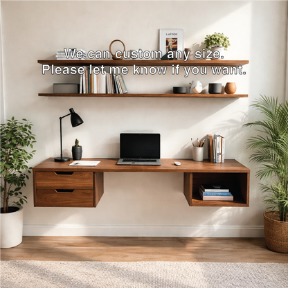 Floating Oak Desk with Shelf – Minimalist Wall Workspace
