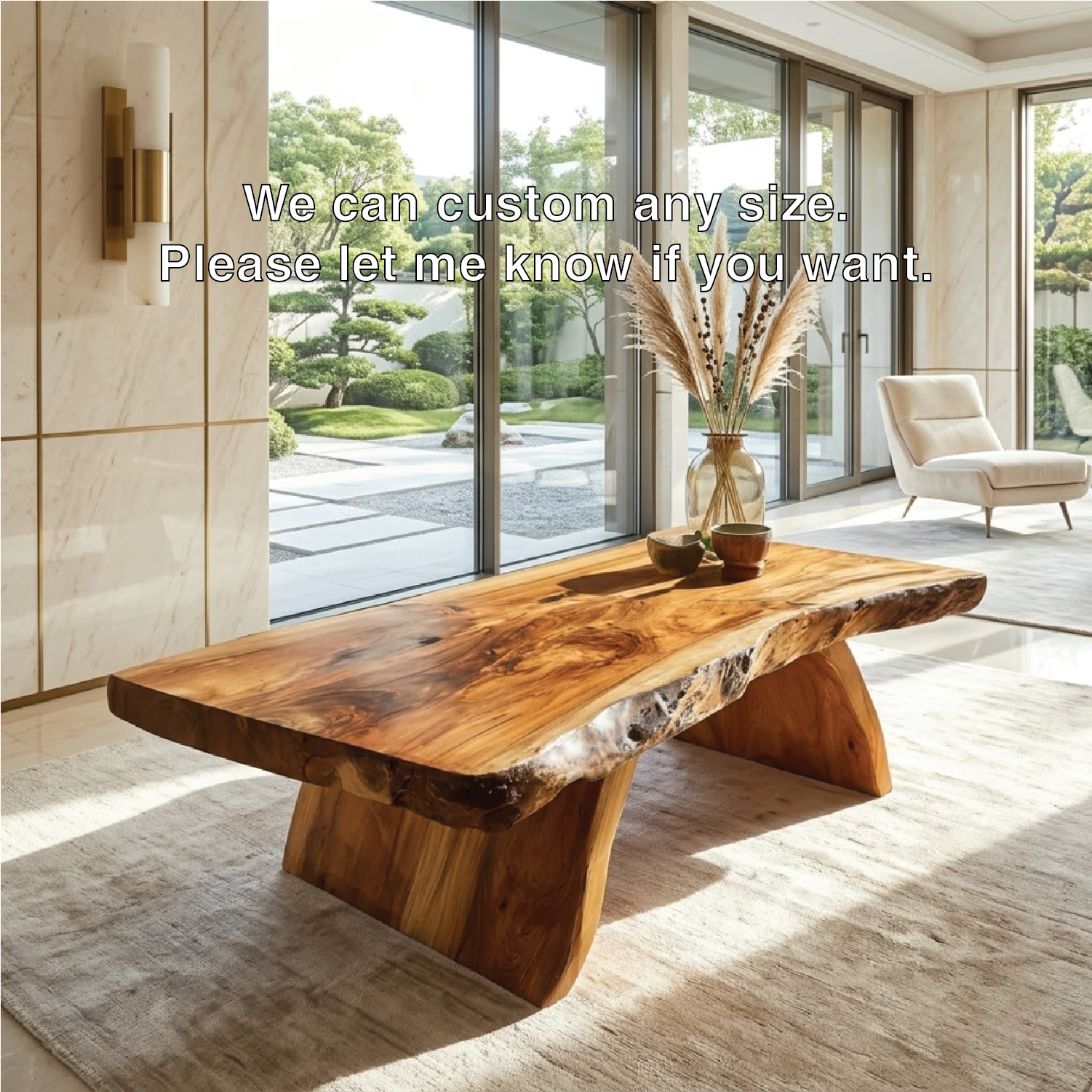 Organic Live Edge Coffee Table with Sculptural Base, Modern Living-Room Statement Centerpiece