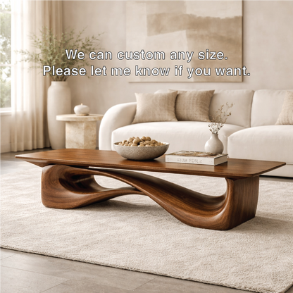 Sculptural Wooden Coffee Table, Modern Organic Living Room Centerpiece Furniture