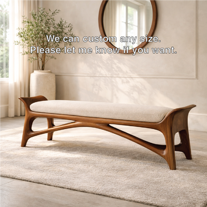 Modern Upholstered Entryway Bench, Luxury Sculptural Hallway Seat with Curved Frame