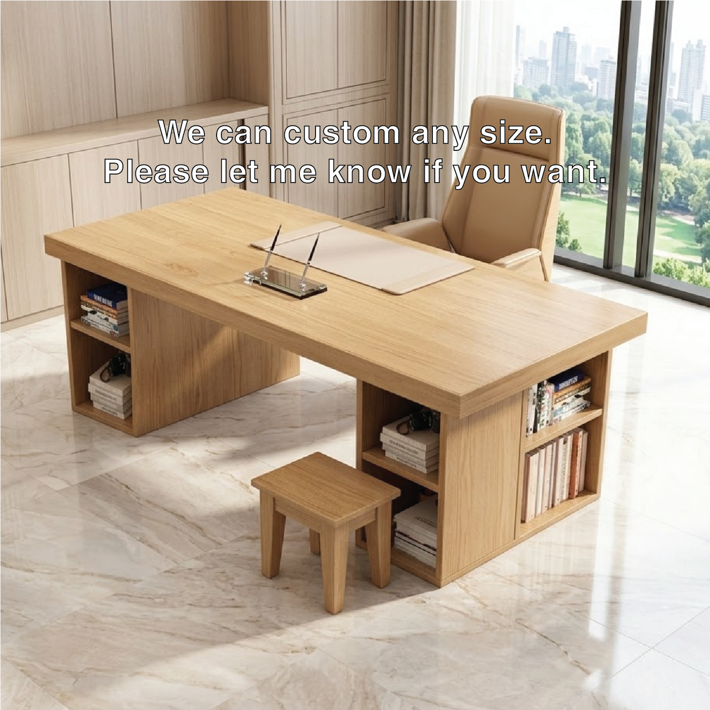 Large Executive Office Desk with Storage Shelves, Modern Writing Table for Home Office Study