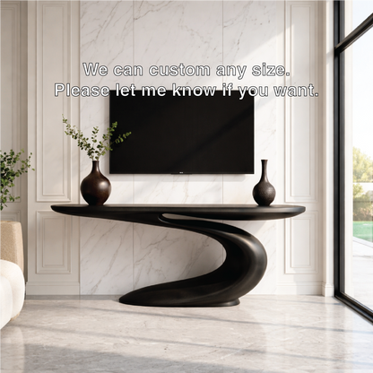 Solid Wood Console Table with Sculpted Curved Base, Modern Artistic Design