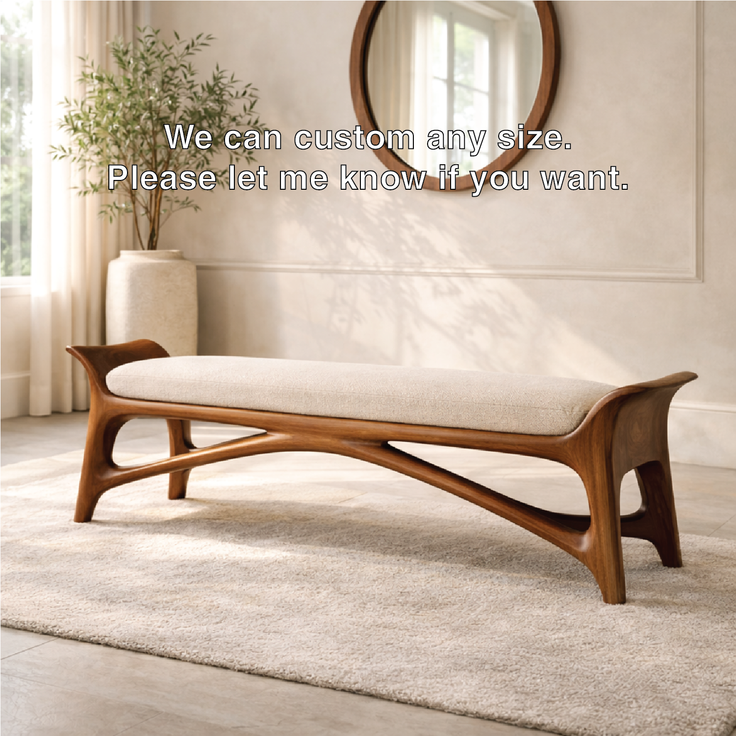 Modern Upholstered Entryway Bench, Luxury Sculptural Hallway Seat with Curved Frame