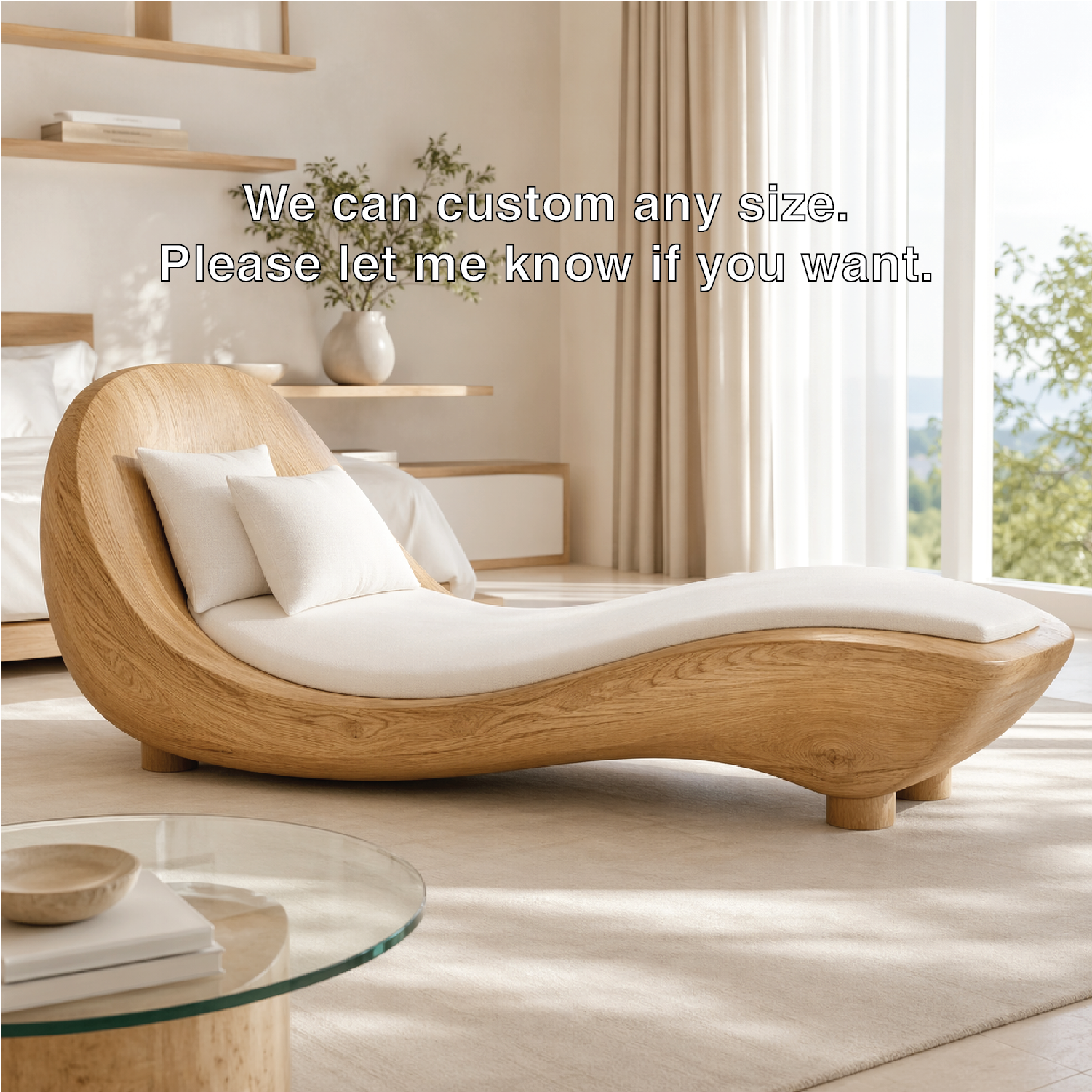 Modern Curved Chaise Lounge Sculptural Daybed with Cushion for Bedroom Decor