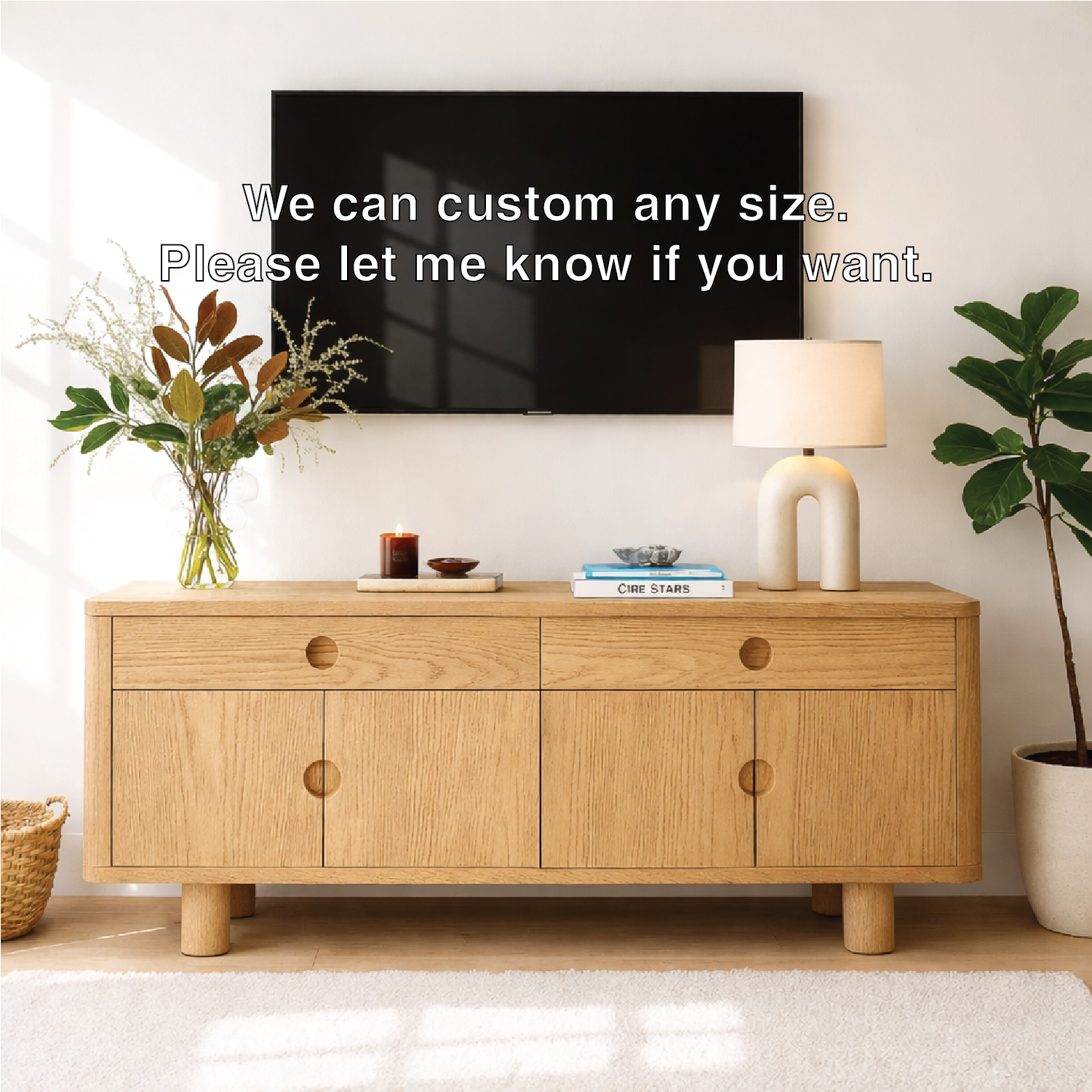 Minimalist Wood TV Stand With Cabinet Doors Long Media Console Modern Entertainment Center Kitchnce