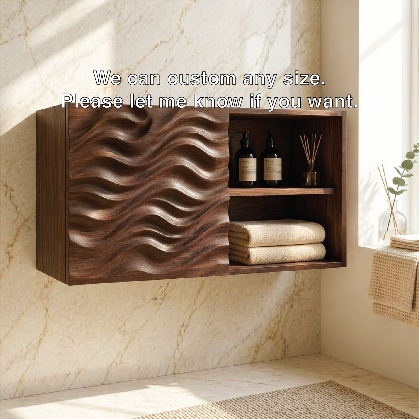 Floating Bathroom Cabinet, Modern Wavy Wall Mounted Vanity Storage Shelf Organizer